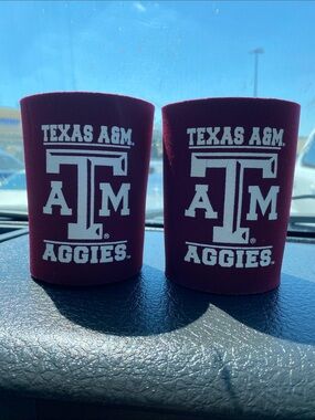 Texas A&M Aggies Can Cooler Koozie - Maroon with White Logo (Set of 2)